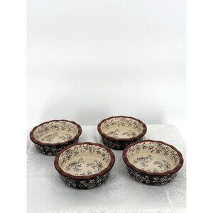 Temp-Tations Presentable Ovenware Floral Lace Bowls Set Of 4 5" scalloped edges